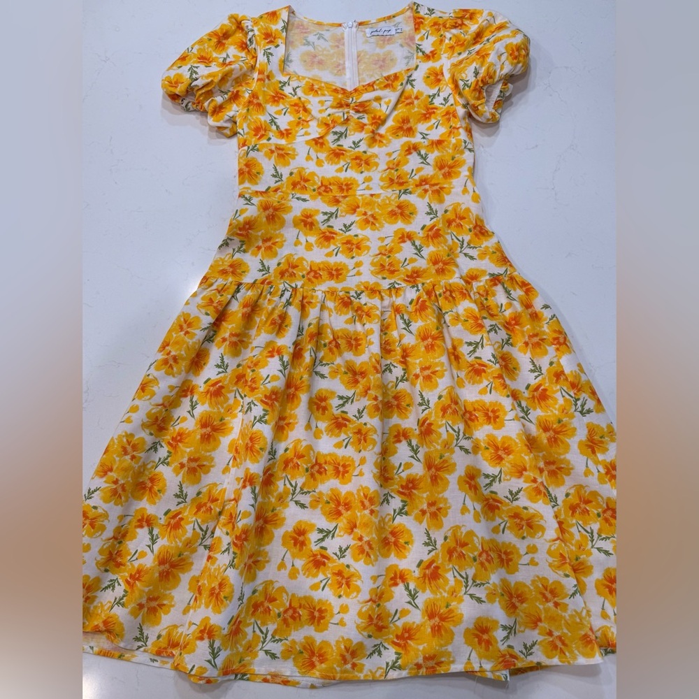 EUC – Petal and Pup White and Yellow Floral Linen Blend Midi Dress – Size 10